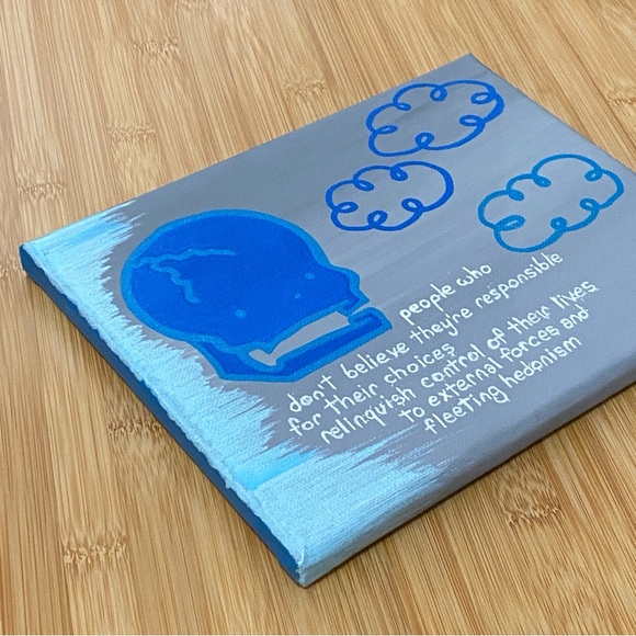 Original CONTROL cute skull clouds truism poetry painting - Picture 3 of 4